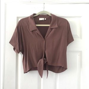 Button Down Mauve Blouse with Tie